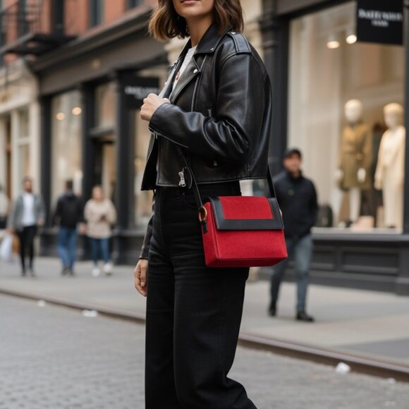 CELINE Frame Shoulder Bag | Red Suede & Black Leather - Picture 9 of 9
